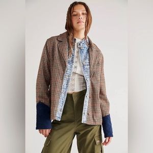 Free People Rancher Plaid Blazer Jacket Brown Size Large